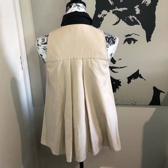 CUE Size 8 Coffee/Black Trim Linen-Blend Sleeveless Pleated Fit&Flare Swing Top - Picture 12 of 16